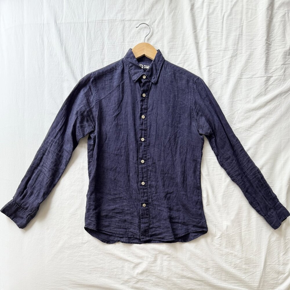 Men's Outlier 100% Linen Shirt, Size XS. Navy blue color